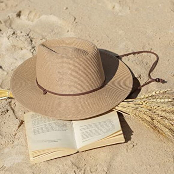 Straw Fedora Sun Hat UPF 80+ Wide Brim Beach Panama Style Adjustable main image 4